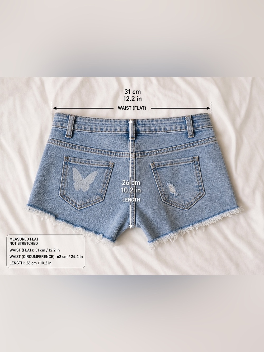 Vintage Havana Light Blue Distressed Denim Shorts Size 10 - Picture 6 of 7